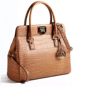 Michael Kors large Astrid handbag in walnut Rolled handles Crossbody strap